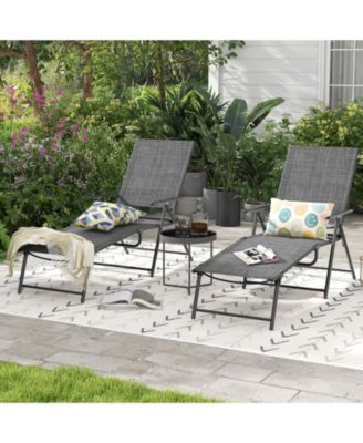 2 Piece Patio Folding Chaise Lounge Chairs Recliner with 6-Level Backrest