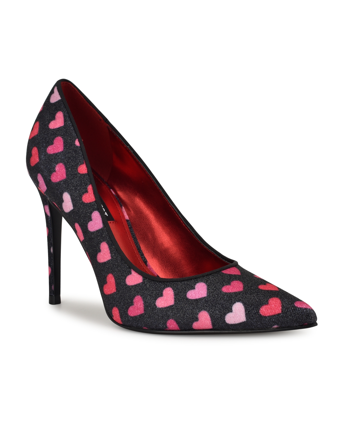 Women's Fresh Glitter Stiletto Pumps - Black Glitter Heart Print