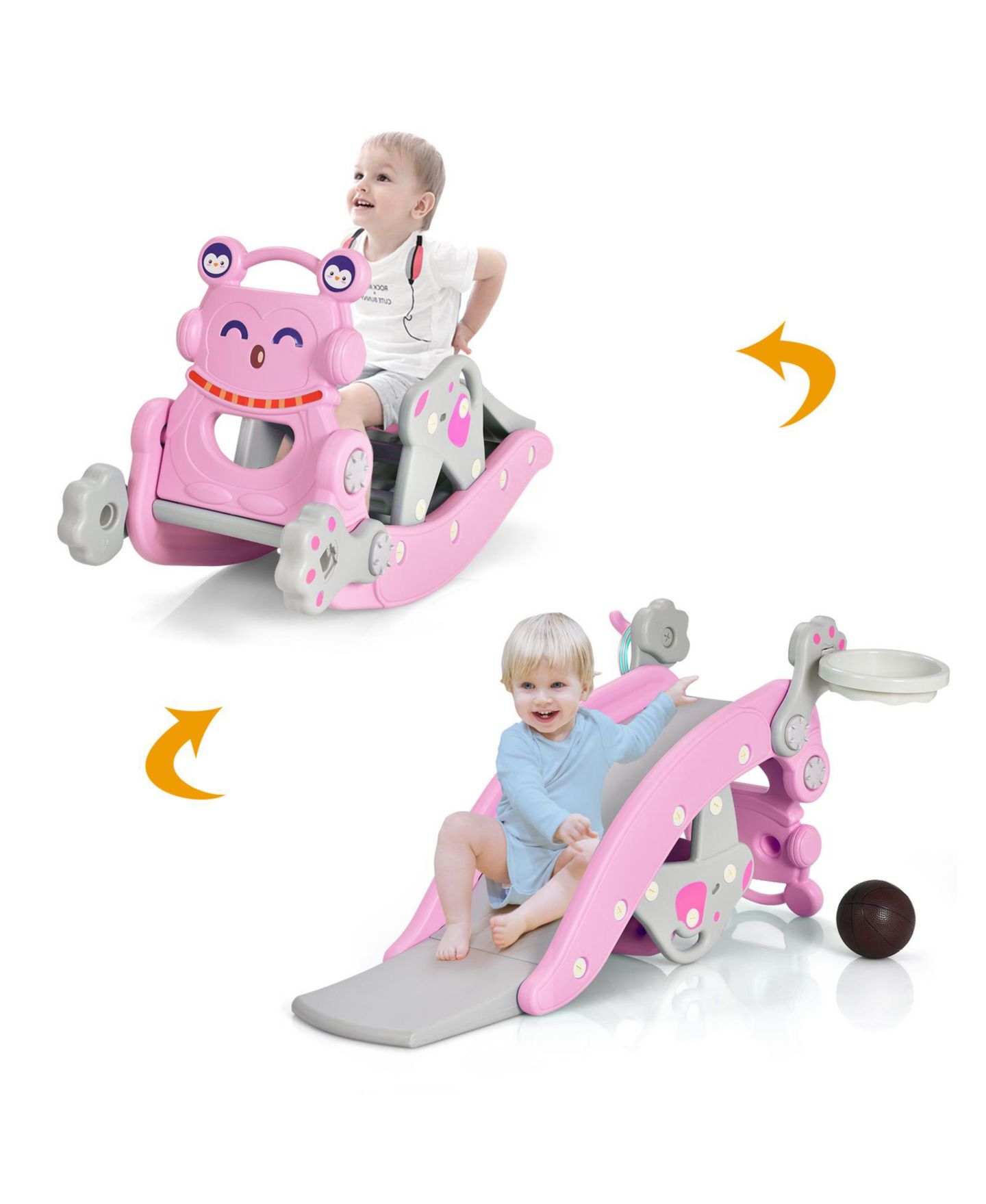 Детские игрушки GOUUN 4-in-1 Penguin Rocking Horse and Slide Set, Ages 1-5, цвет: Розовый — фото 2