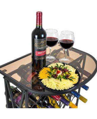Wine Rack Stand Bordeaux Chateau Style with Glass Table - Holds 30 Bottles
