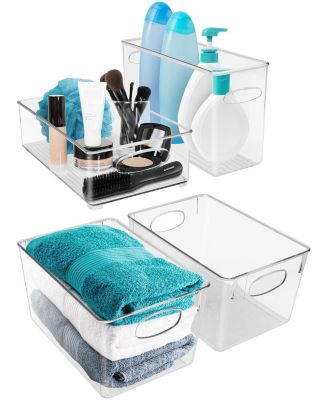 4-Piece Clear Plastic Container Bins