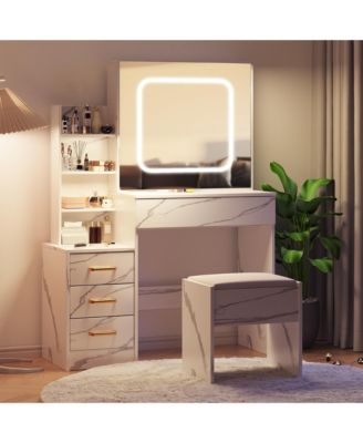 Vanity Desk with Sliding Mirror and Lights