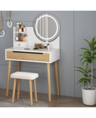 Vanity Desk with Stool - Makeup Table with Touch Light Mirror