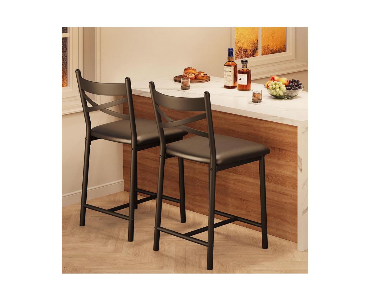 Bar Stools, Bar Chairs Set of 2, Modern Counter Bar Stools with Back & Footrest, Upholstered Island Chairs, Metal Frame Counter Height Barstool for Di
