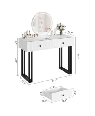 Vanity Desk with Mirror and Lights, Small Makeup Vanity with 2 Drawers, Modern Vanity Organizer with 3 Color Lights Adjustable Brightness, Dressing Table for Bedroom
