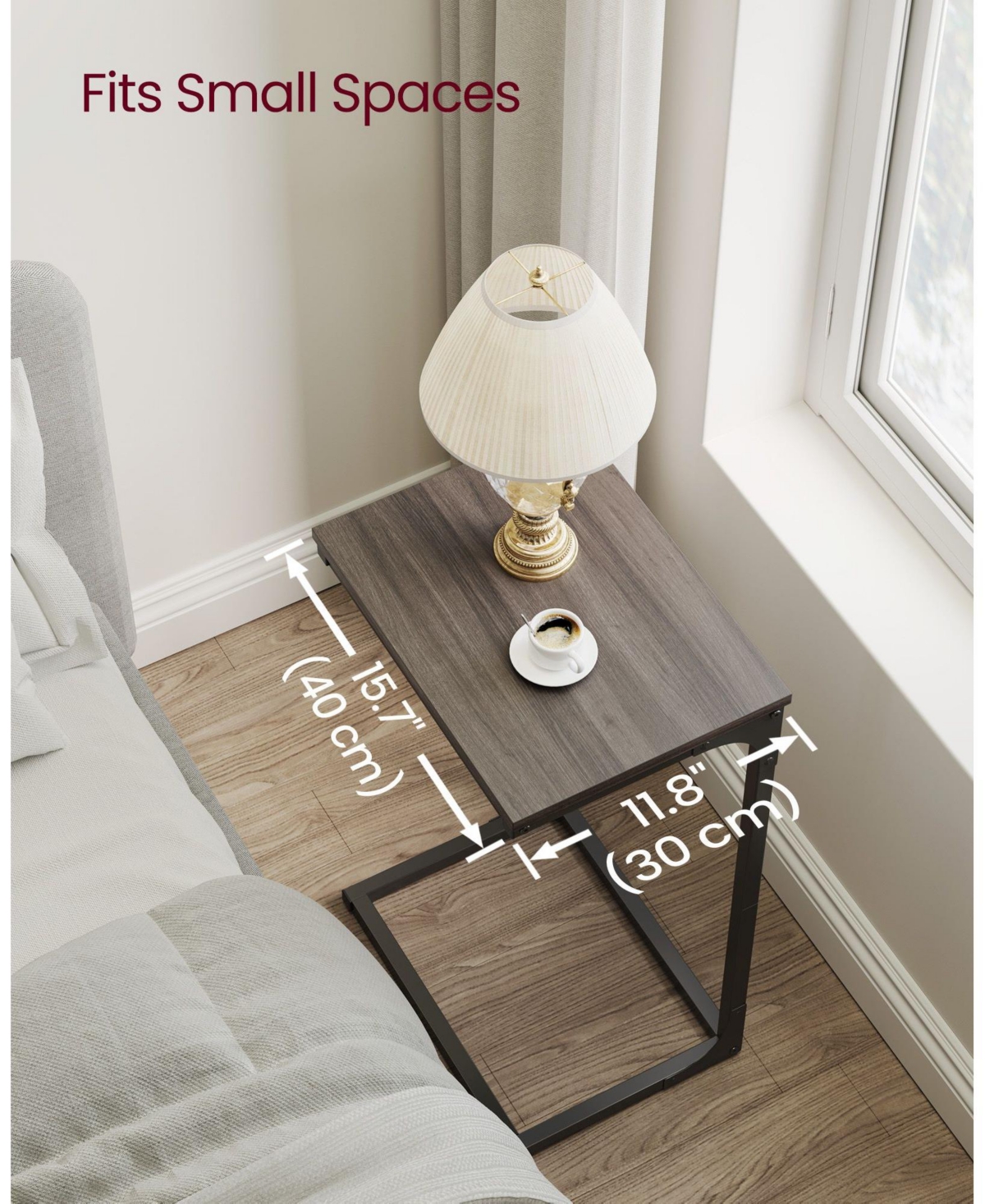 Industrial C-shaped Side Table With Metal Frame