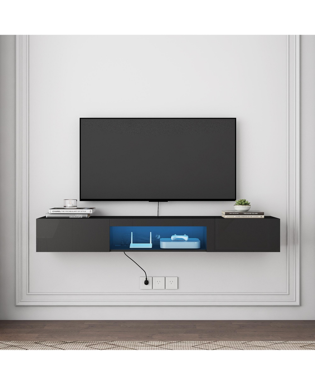 Slickblue Modern Floating Wall-Mounted Tv Stand with 20 Color LEDs and Storage for Stylish Living Rooms
