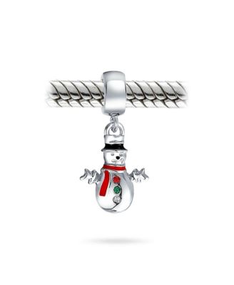 Christmas Crystal Snowman Dangle Charm Bead .925 Sterling Silver