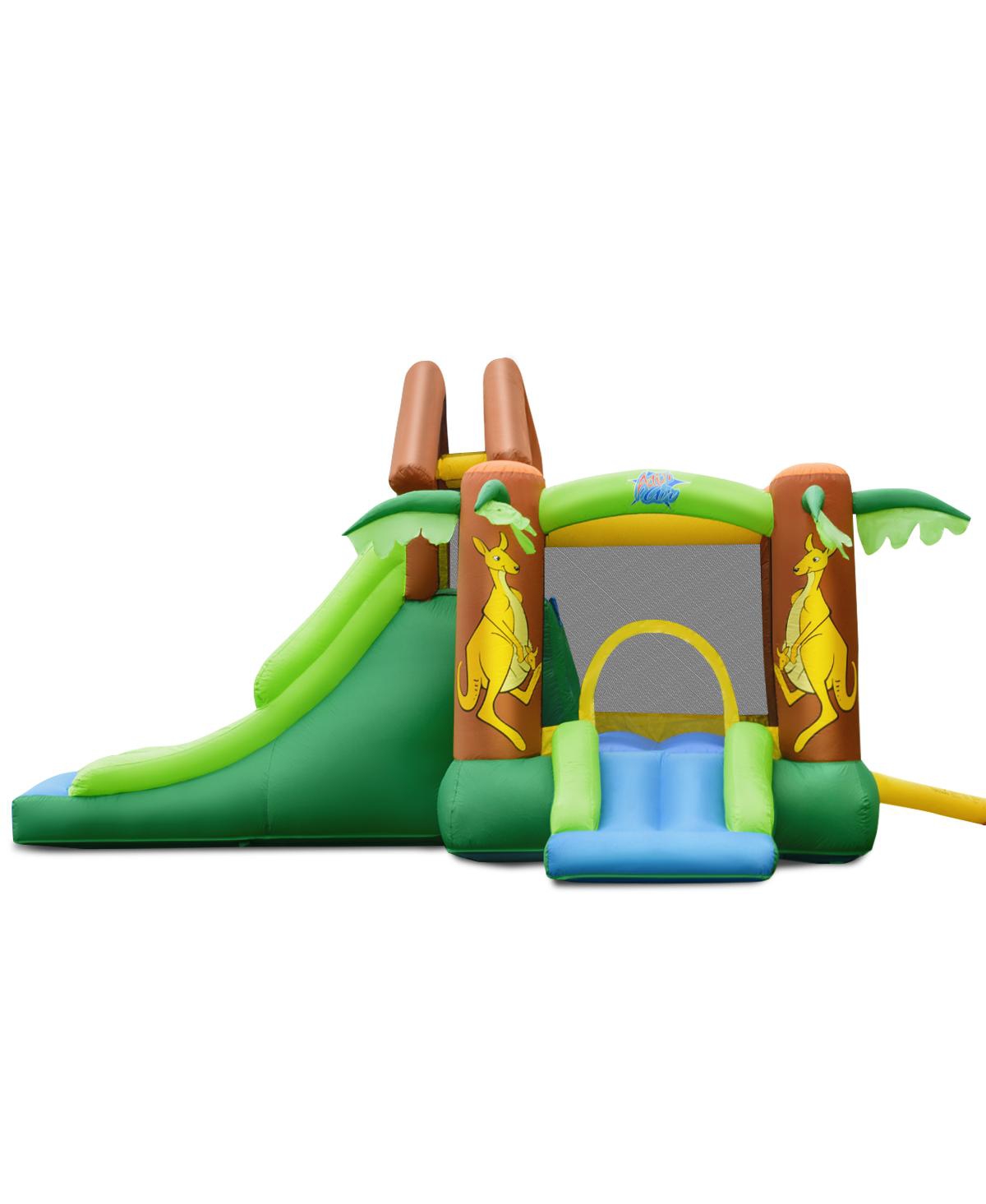 Gymax Inflatable Jungle Bounce House w/ Dual Slides Climbing Wall Jumping Area - Green+blue+brown+yellow