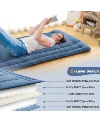 Japanese Floor Mattress Twin, Foldable Futon, Thick Sleeping Pad & Portable Camping Mattress, for Living Room & Guest Room