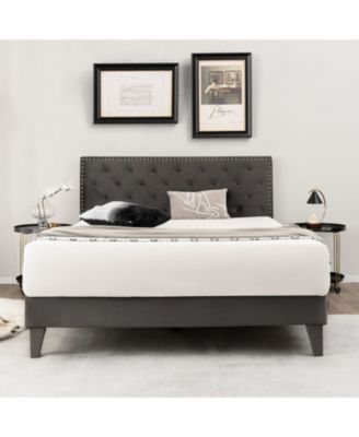 Queen Size Upholstered Platform Bed with Tufted Headboard-Queen Size
