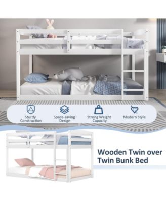 Twin Size Bunk Bed with High Guardrails and Integrated Ladder
