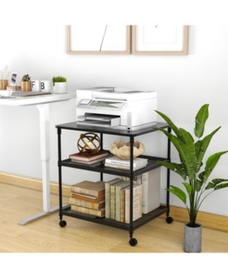 3 Tier Printer Stand Rolling Fax Cart with Adjustable Shelf and Swivel Wheels