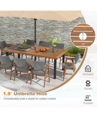 79 Inch Acacia Wood Dining Table 8-Person Patio Table with 1.9 Inch Umbrella Hole and Adjustable Foot Pads