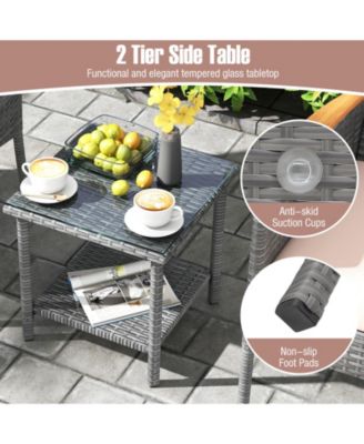 5 Pieces Patio Conversation Set with Soft Cushions and Ottomans