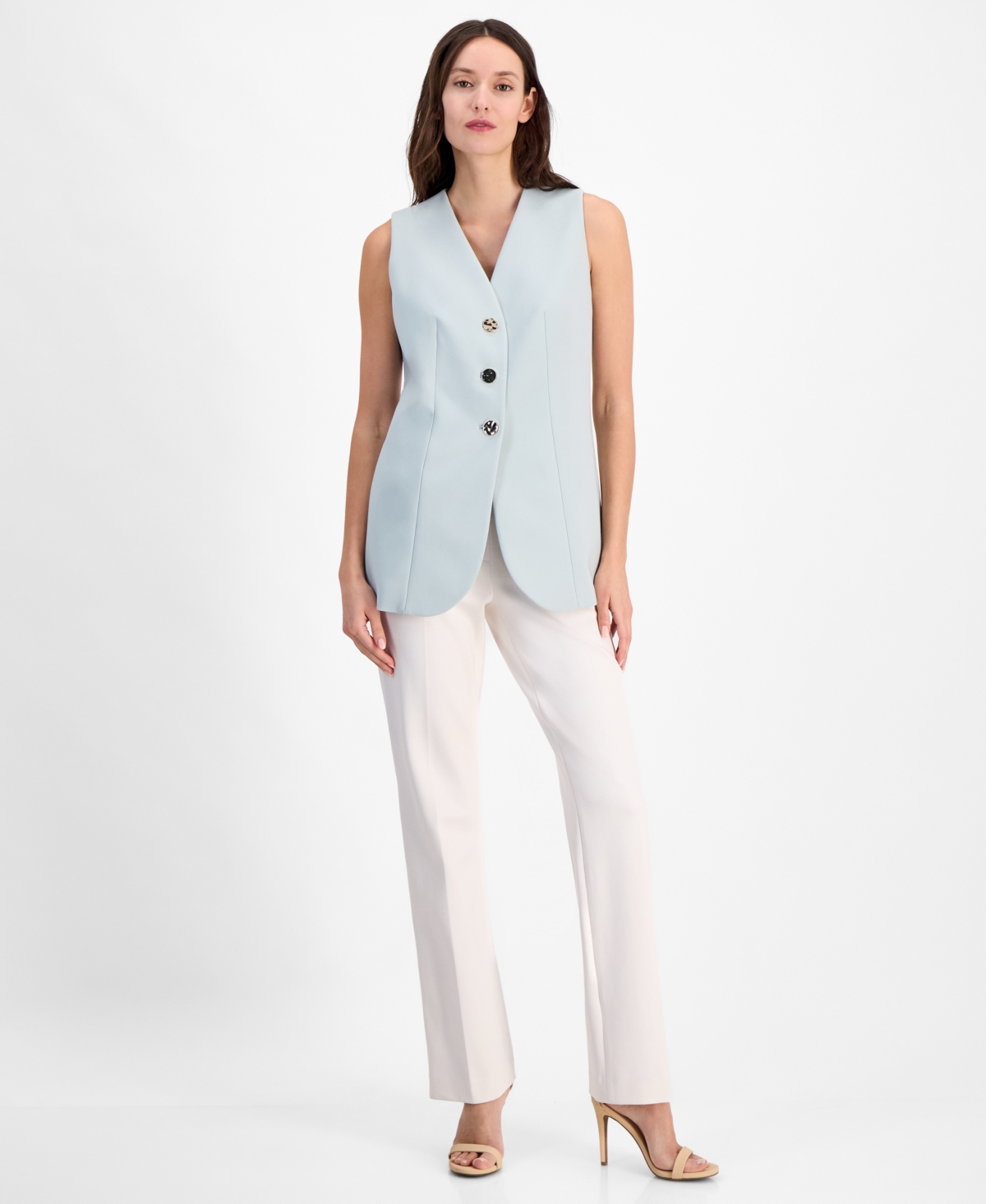 ANNE KLEIN WOMEN'S STRETCH SLEEVELESS V-NECK VEST 