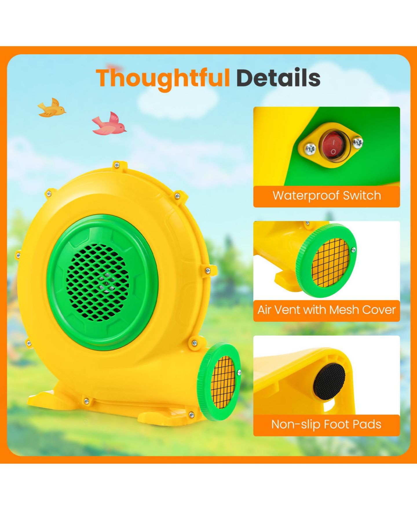 Детская игрушка GOUUN 680W Portable Air Blower with Handle and Ground Stakes, Ages 3-10, цвет: Жёлтый — фото 5