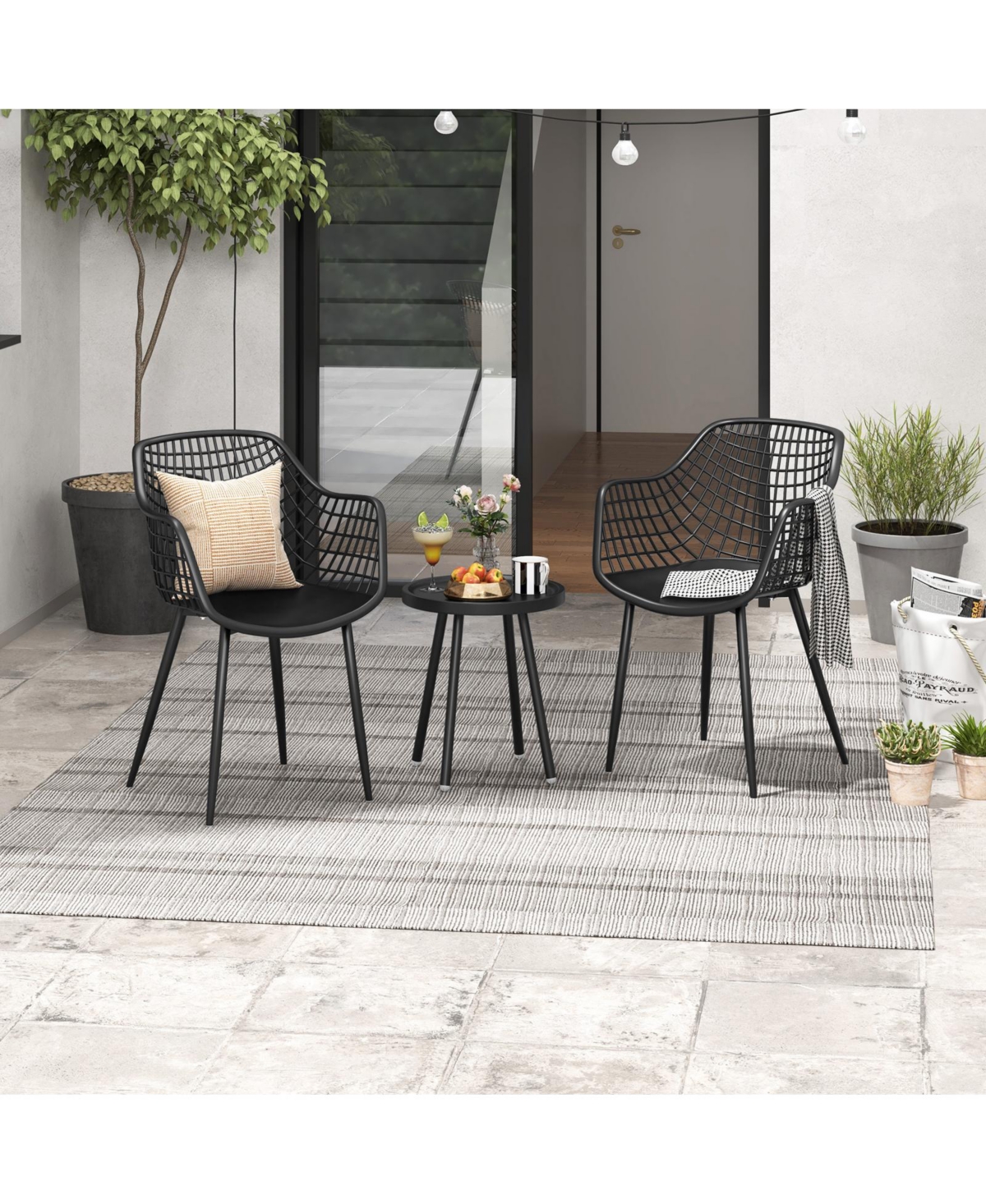 Gouun 3 Piece Patio Chair Set with Pp Seat and Tabletop for Porch