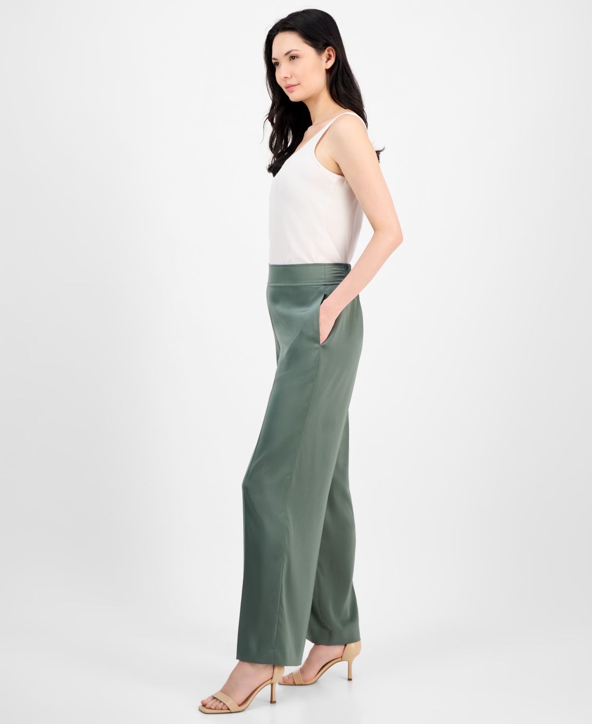 Anne Klein Pull-on Wide Leg Pants In Eucalyptus