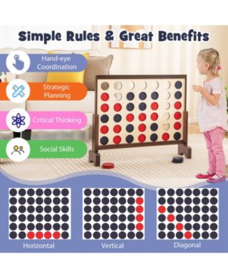 Wooden4-in-a-row Game Set with 42 PCS Chips and 600D Oxford Fabric Carrying Bag