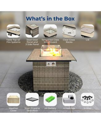 40,000 BTU Wicker Propane Gas Fire Pit Table with Tempered Glass Wind Guard