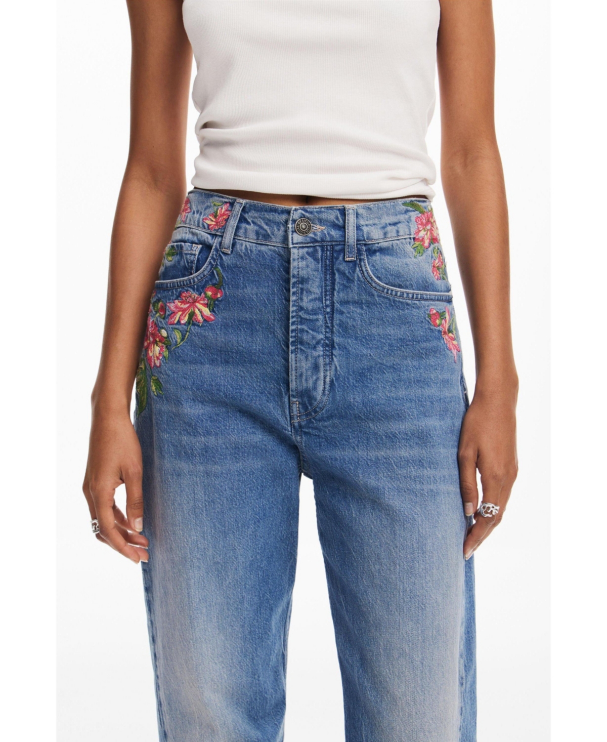 Desigual Women's Long denim pants with flowers