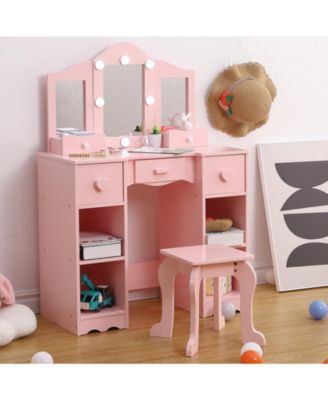 Kids Vanity Set, Princess Makeup Table and Chair with Vanity Table