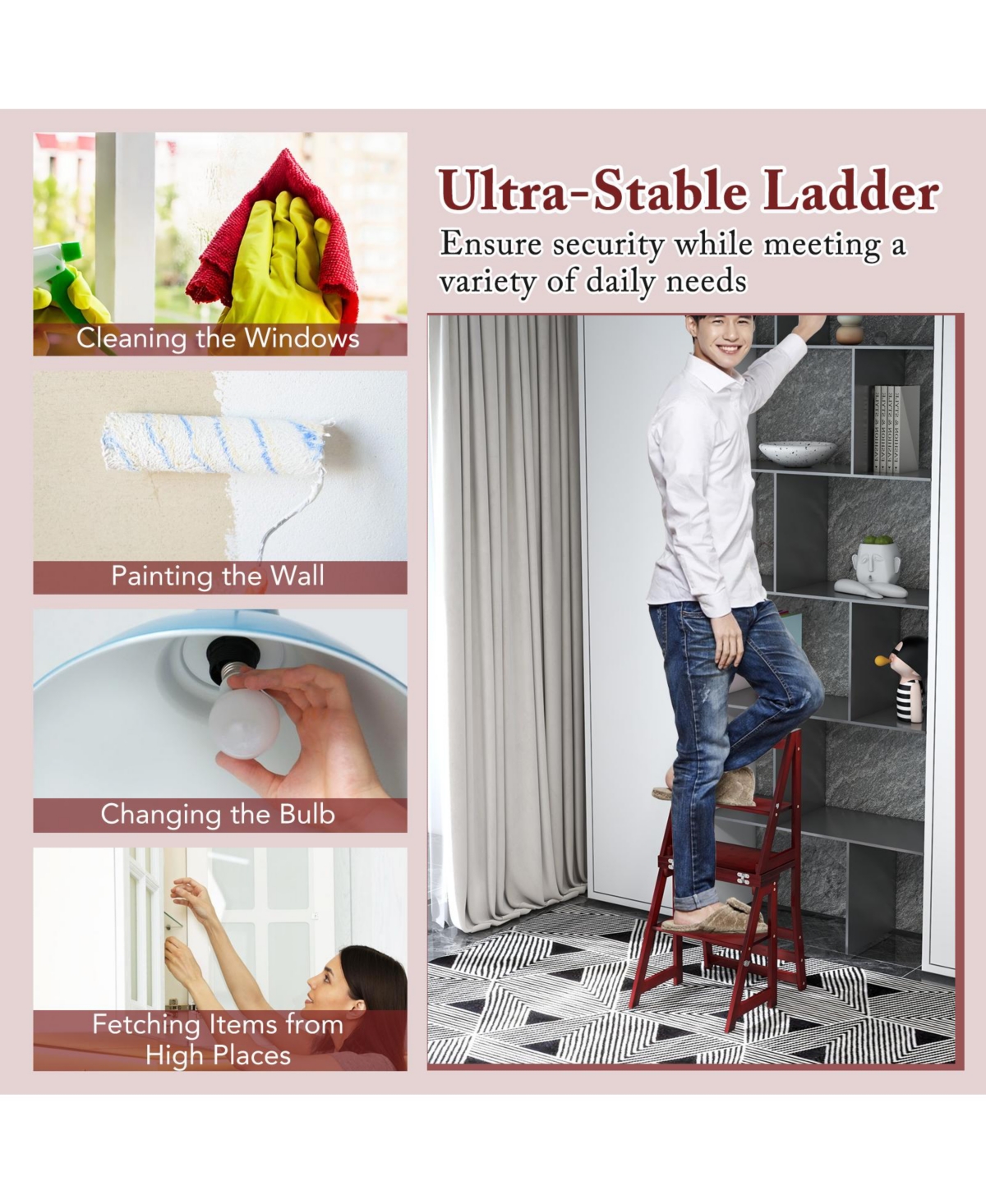Gouun Multifunctional 3-in-1 Ladder Chair Display Plant Stand for Library Kitchen Office
