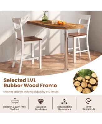 Farmhouse Dining Bar Stool Set of 2 with Solid Rubber Wood Frame