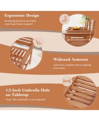 Outdoor Patio Wood 2-Seat Conversation Set with Table and Umbrella Hole