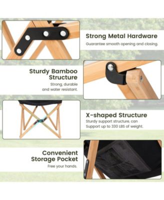 Set of 2 Bamboo Dorm Chair with Storage Pocket for Camping and Fishing