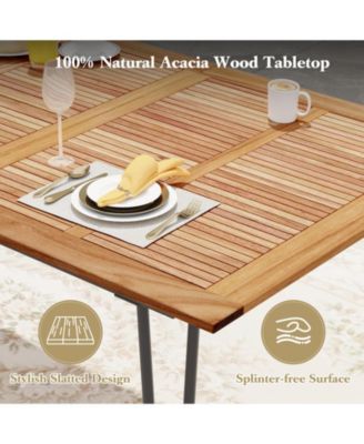 86.5 Inch Rectangular Patio Dining Table for 8 with Acacia Wood Tabletop and Umbrella Hole-86.5 inches