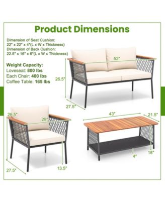 4 Piece Patio Rattan Furniture Set with 2-Tier Table