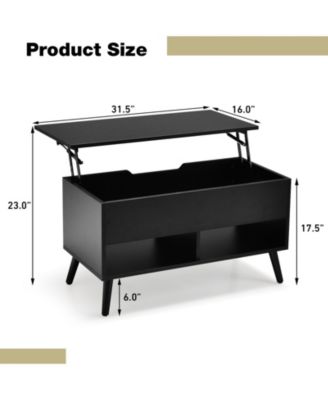 31.5 Inch Lift Top Table with Hidden Compartment and 2 Storage Shelves