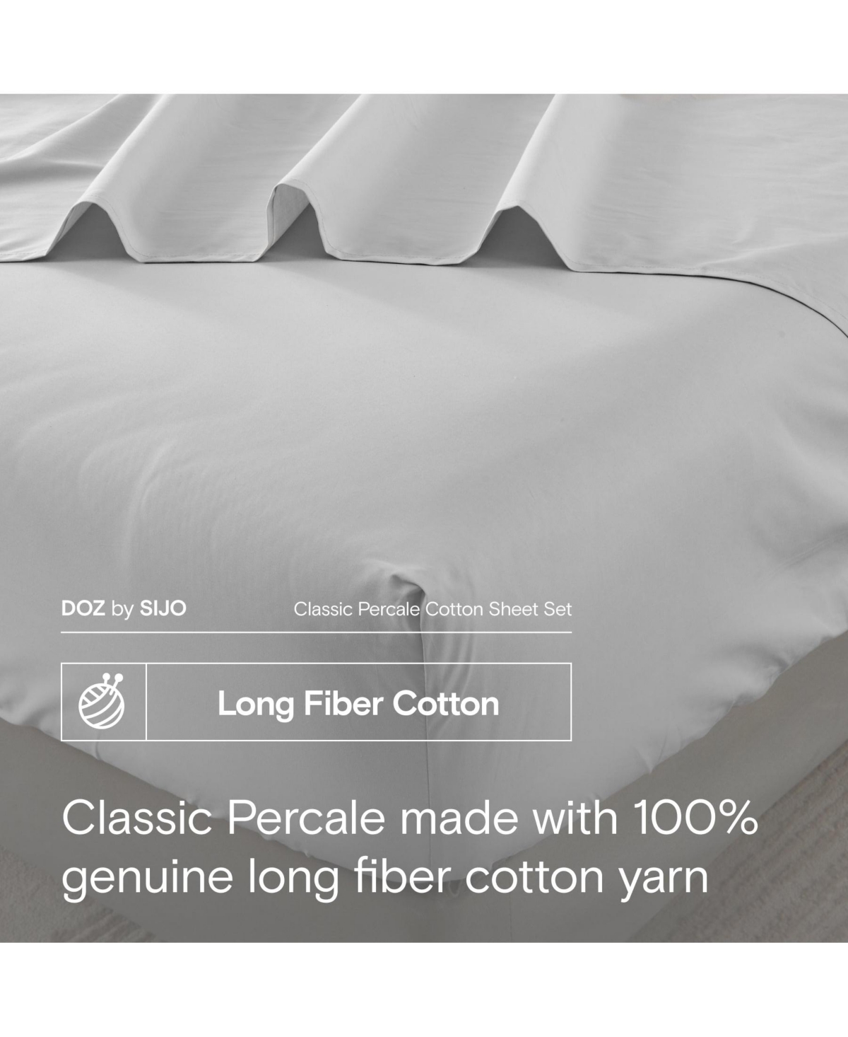 Doz by Sijo 100% Long Staple Cotton Sheet Set, Classic Percale, Hotel Cool Crisp, Breathable