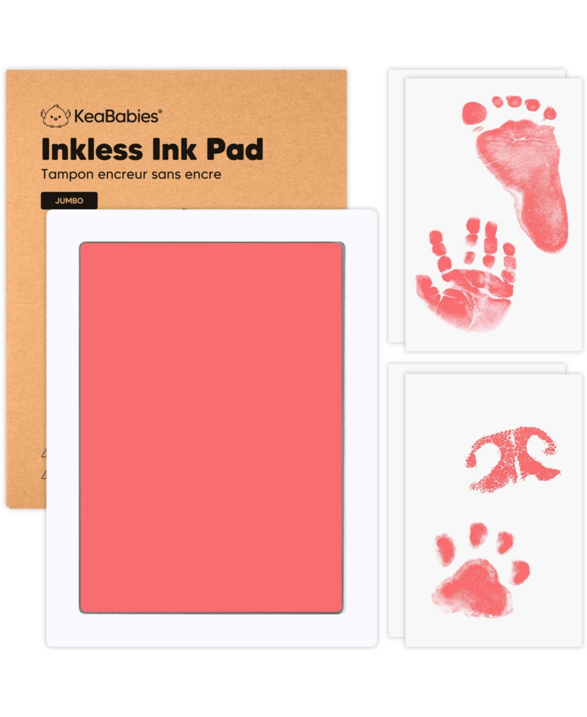 KeaBabies 1pk Inkless Ink Pad for Baby Hand and Footprint Kit, Clean Touch Dog Paw, Dog Nose Print Kit, Baby & Pet Safe - Candy pink