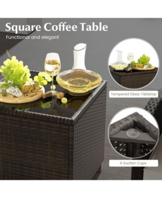 5 Pieces Patio Rattan Furniture with 2 Ottomans and Tempered Glass Table