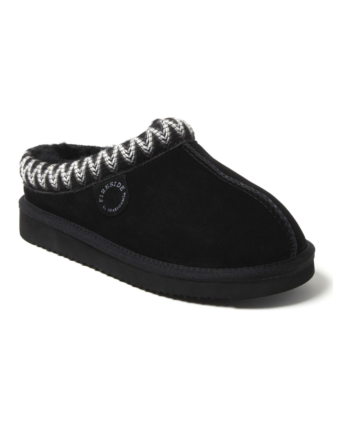 Женские сабо Dearfoams Fireside Greta Genuine Shearling Clog Slipper with Embroidery, цвет: Чёрный — фото 1