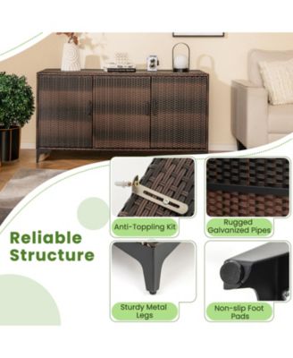 84 Gallon Wicker Patio Storage Box with Shelves and Waterproof Liner