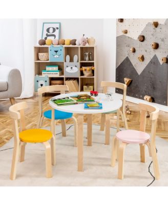 5-Piece Kids Wooden Curved Back Activity Table and Chair Set