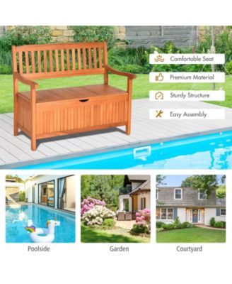 33 Gallon Wooden Storage Bench with Liner for Patio Garden Porch