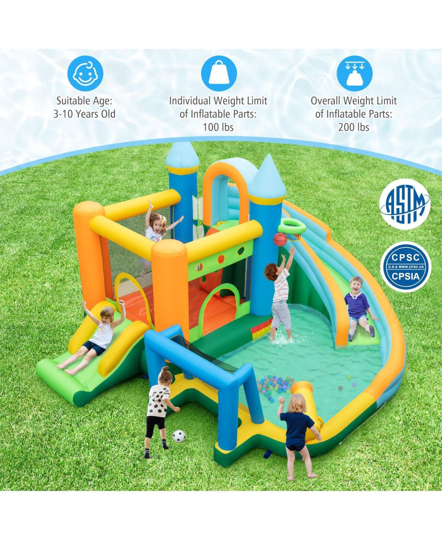 Детские игрушки GOUUN Inflatable Water Slide with Dual Slides and Splash Pool Bounce House, For 2 Children, Ages 3-10, цвет: Синий — фото 2