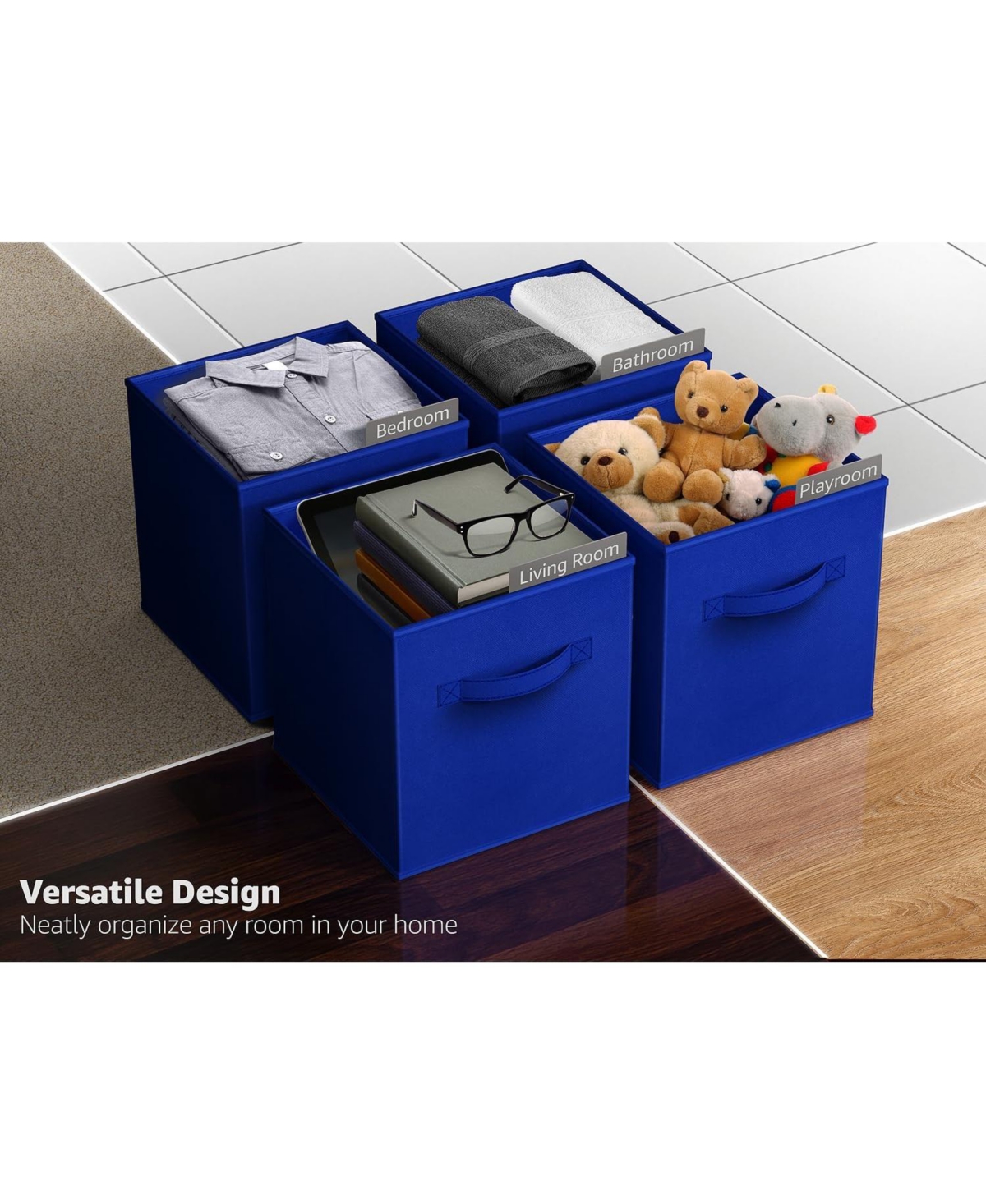 Sorbus 11 Inch Pack Foldable Fabric Storage Cube Bins with Handles - for Organizing Pantry, Closet, Shelf, Nursery, Playroom, and More (Royal