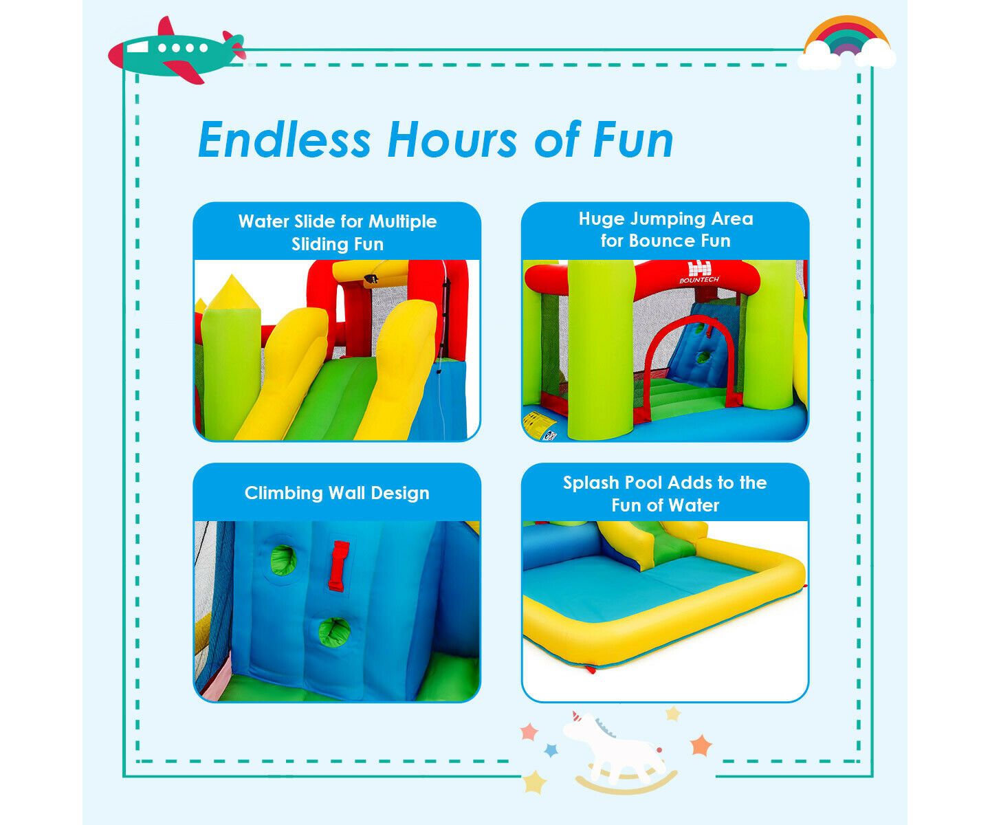 Детская игрушка GOUUN Inflatable Bounce House Water Slide, 138"L x 110.5"W x 75"H, Blower Sold Separately, For 3 Players, Ages 3+, цвет: Зелёный — фото 7