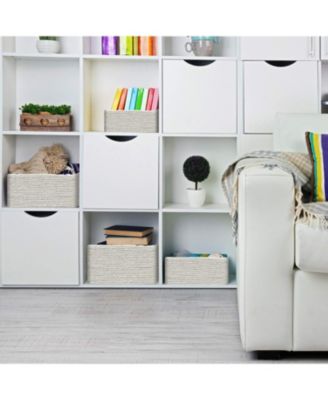 Storage Baskets 4-Piece Set - Stackable Woven Basket Paper Rope Bin Boxes for Makeup, Office Supplies, Bedroom, Closet