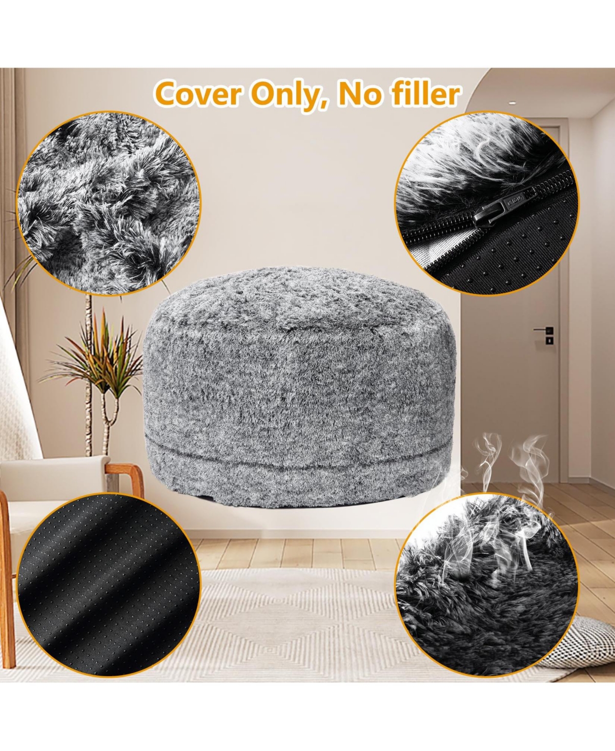 gaomon Bean Bag Chair Cover (No Filler), Beanbag Chair Outside Cover -pastel Grey