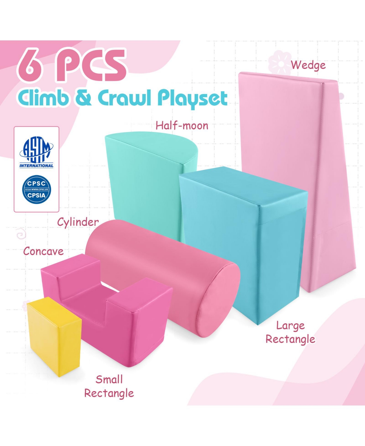 Gouun 6 Pieces Foam Climbing Blocks Indoor Climb and Crawl Activity Playset with Rectangles