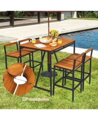5 Pieces Outdoor Acacia Wood and PE Rattan Bar Set
