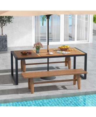 79 Inch Acacia Wood Patio Table with 1.9 Inch Umbrella Hole for Garden and Poolside