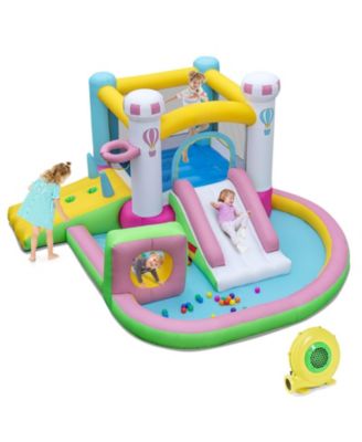 Inflatable Bounce House Bouncy Castle with Slide and Obstacle and Ball Pit with 480W Blower